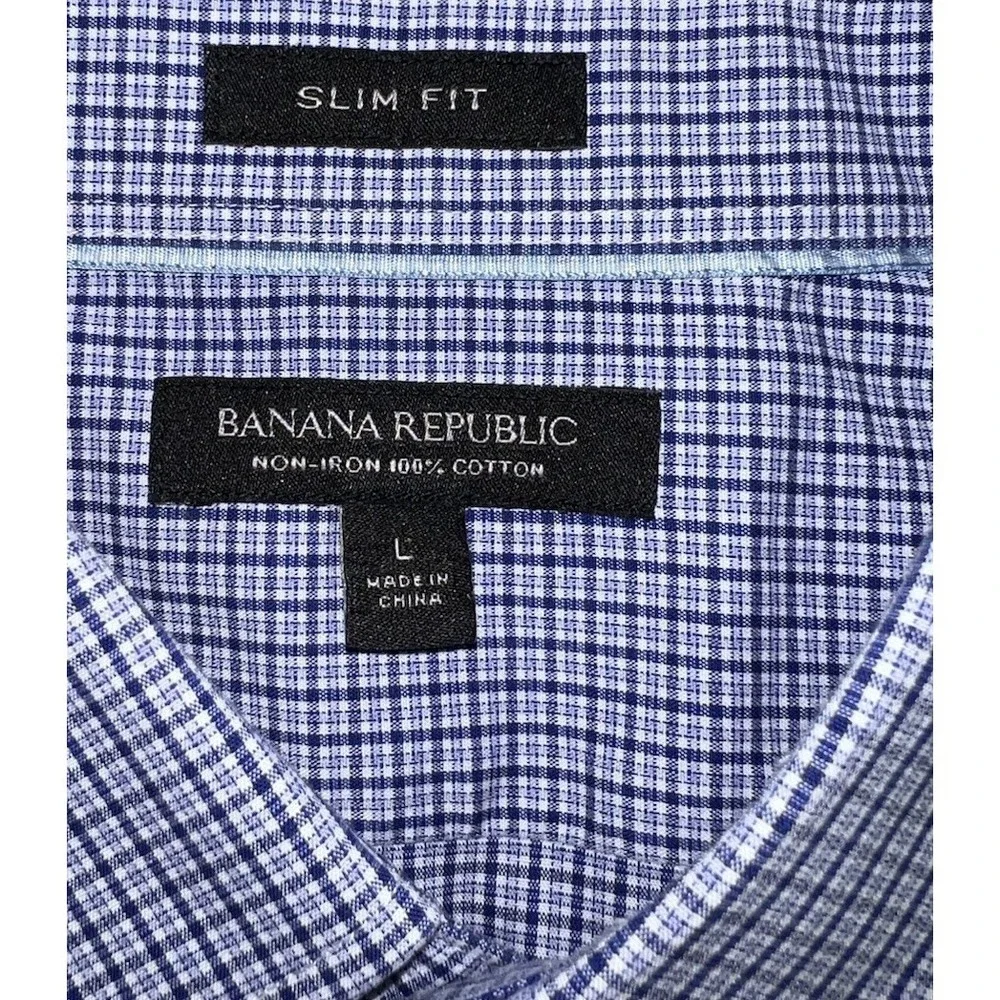 (..2)Banana Republic Mens L Shirt Blue Striped Long Sleeve Button-Down Slim Fit